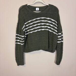 Cabi Scout Army Green with White Striped Pullover Sweater Small Style# 5829